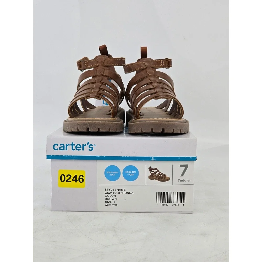 Carter's Ronda Gladiator Sandals Toddler 7 Brown Strappy Ankle Hook Loop - New